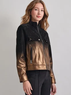 Heritage Fit Gold Ombre Suede Leather Trucker Jacket