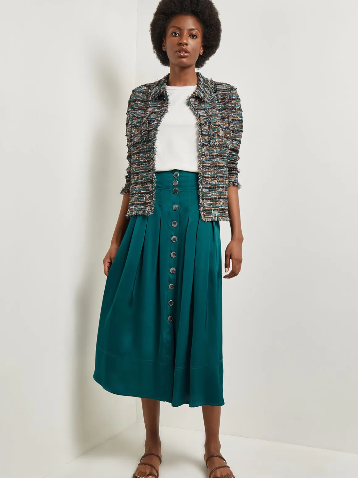 Heritage Fit Lapel Jacket - Fringe Trim Tweed Knit