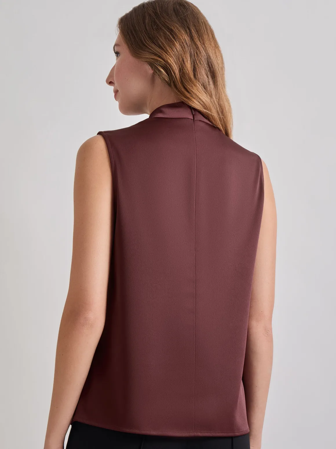High Neck Draped Crepe de Chine Blouse
