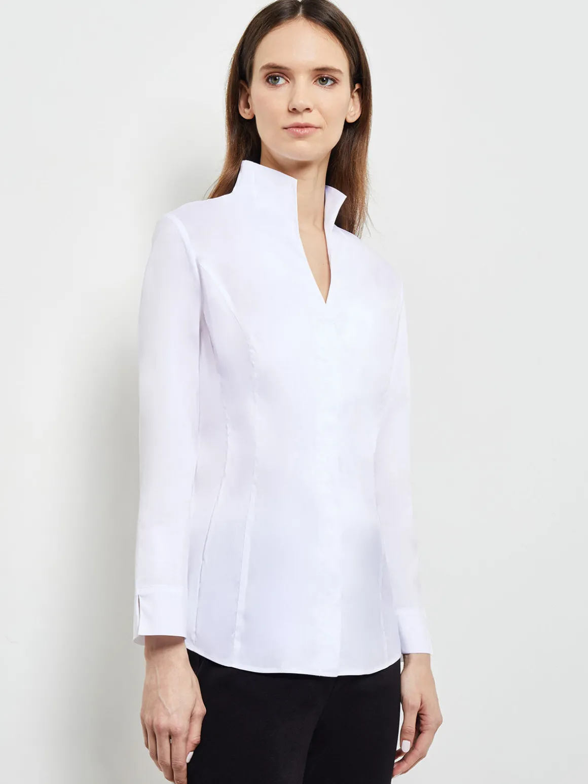 Hi-Neck Stretch Cotton Blouse