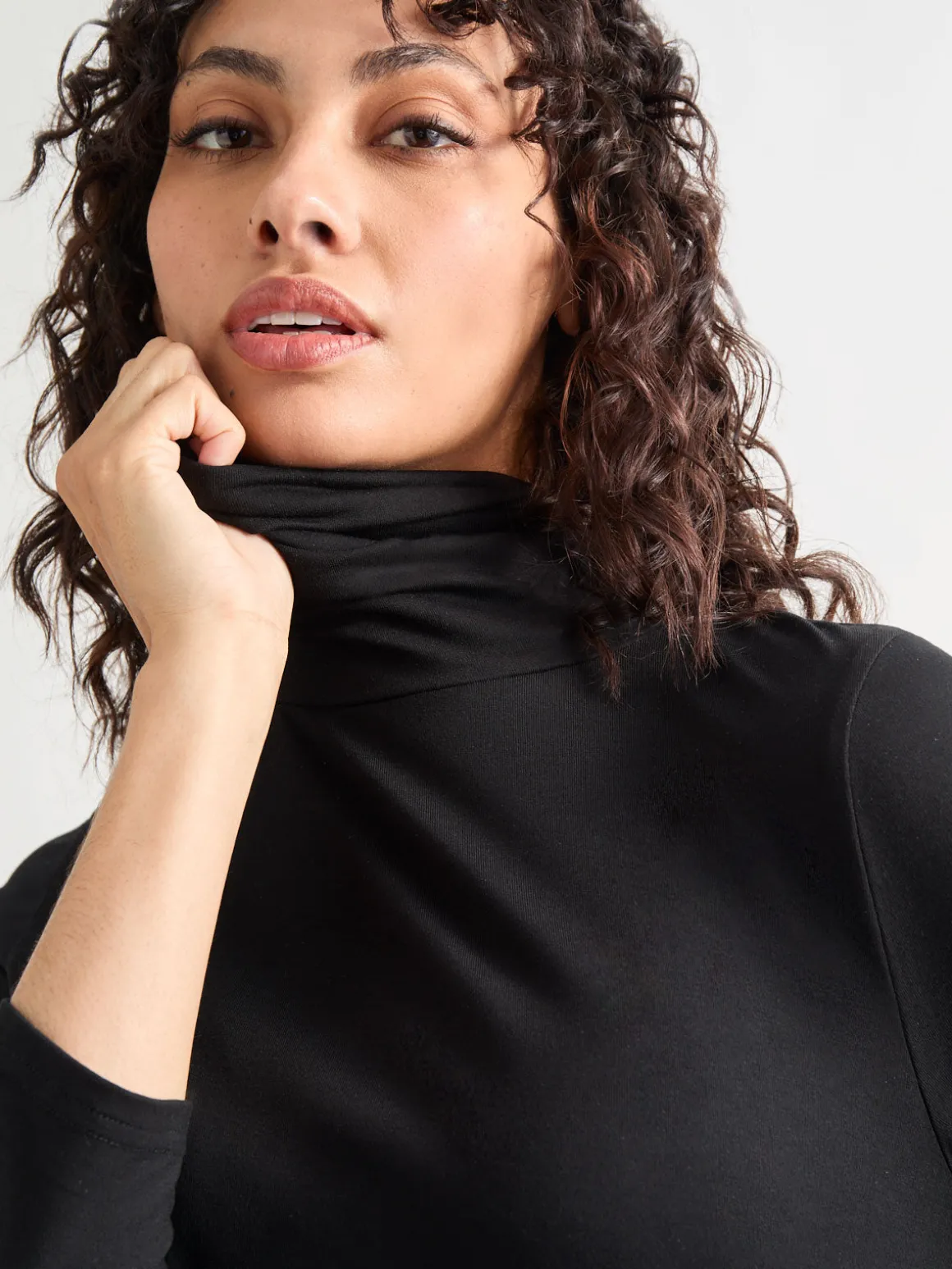 Jersey Turtleneck Top, Black