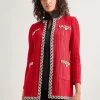 Jewel Neck Contrast Trim Cable Knit Jacket