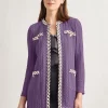 Jewel Neck Contrast Trim Cable Knit Jacket