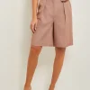 Knee Length Bermuda Shorts - Pleated Woven
