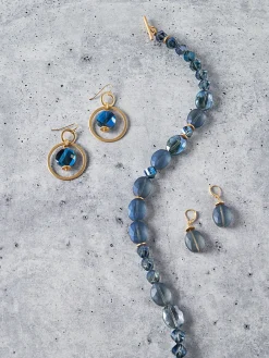 Labradorite and Matte Gold Hoop Earrings