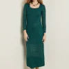 Maxi A-Line Dress - Burnout Detail Jacquard Knit