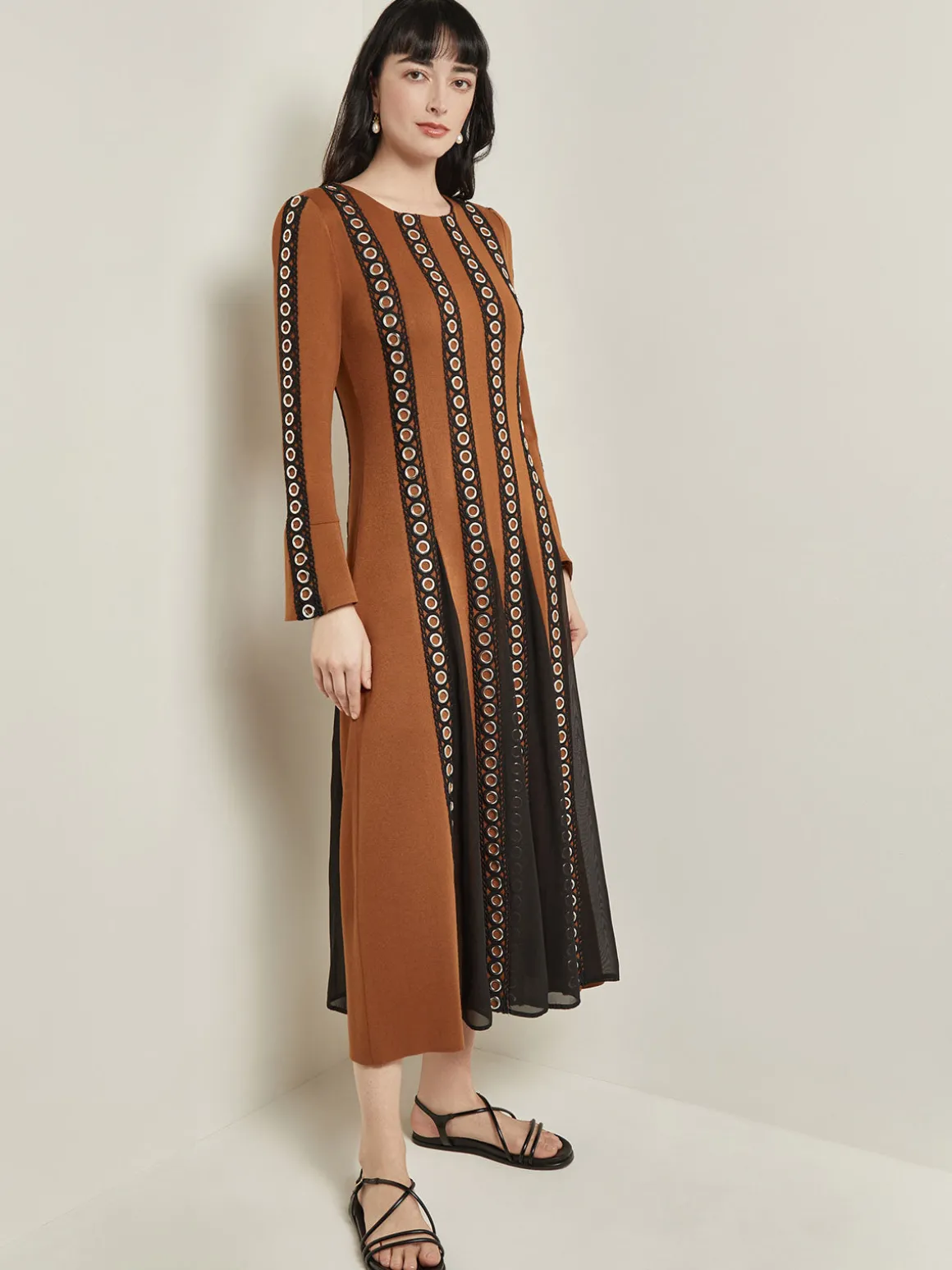 Maxi A-Line Dress - Sheer Panel Soft Knit