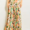 Maxi Drop Waist Skirt - Pleated Watercolor Woven