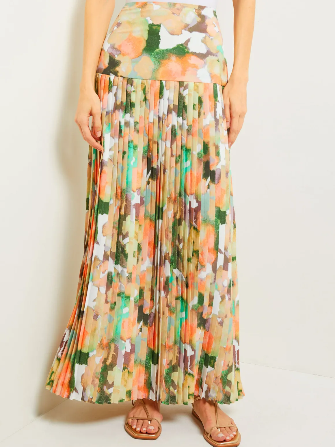 Maxi Drop Waist Skirt - Pleated Watercolor Woven