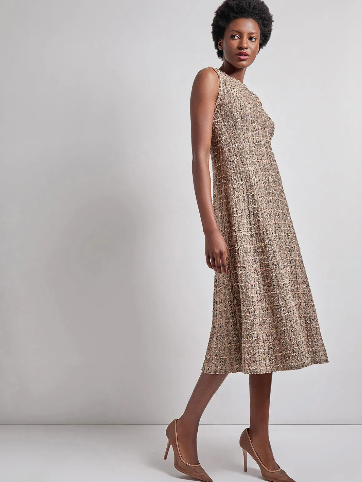 Maxi Fit & Flare Tweed Knit Dress