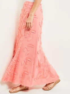Maxi Trumpet Skirt - Fringe Applique Cotton