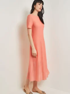 Midi A-Line Dress - Short Sleeve Burnout Knit