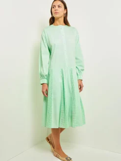 Midi Drop Waist Dress - Pointelle Stripe Mixed Media