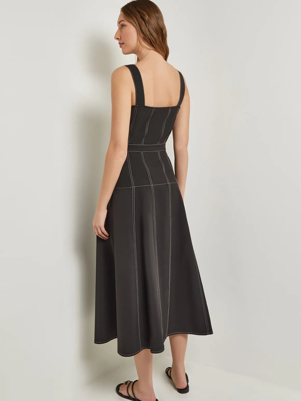 Midi Fit & Flare Dress - Button Front Woven
