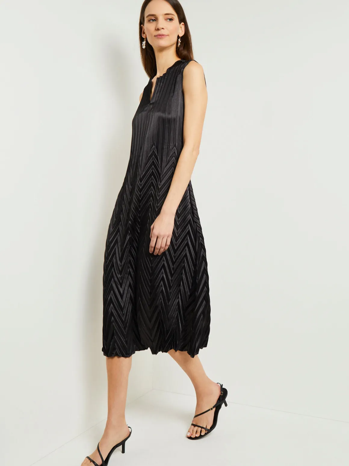 Midi Sheath Dress - Chevron Textured Crepe De Chine