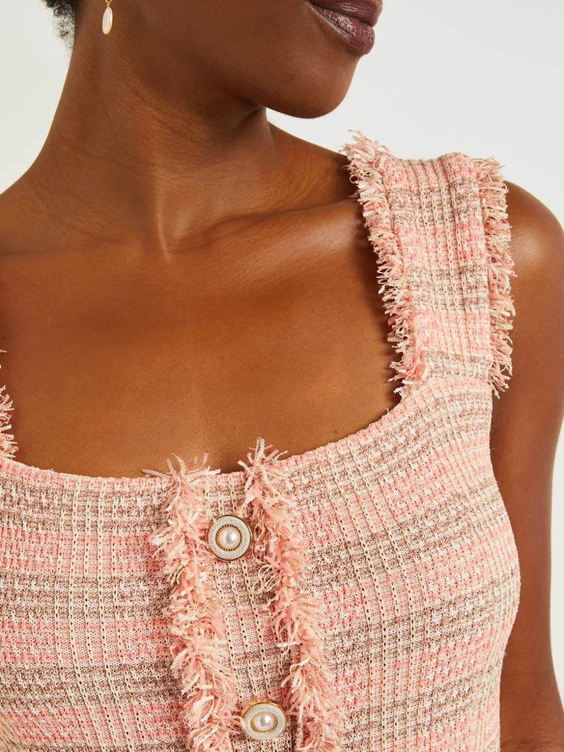 Mini A-Line Dress - Fringe Trim Tweed Knit