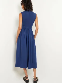 Mixed Media Fit-and-Flare Sleeveless Midi Dress