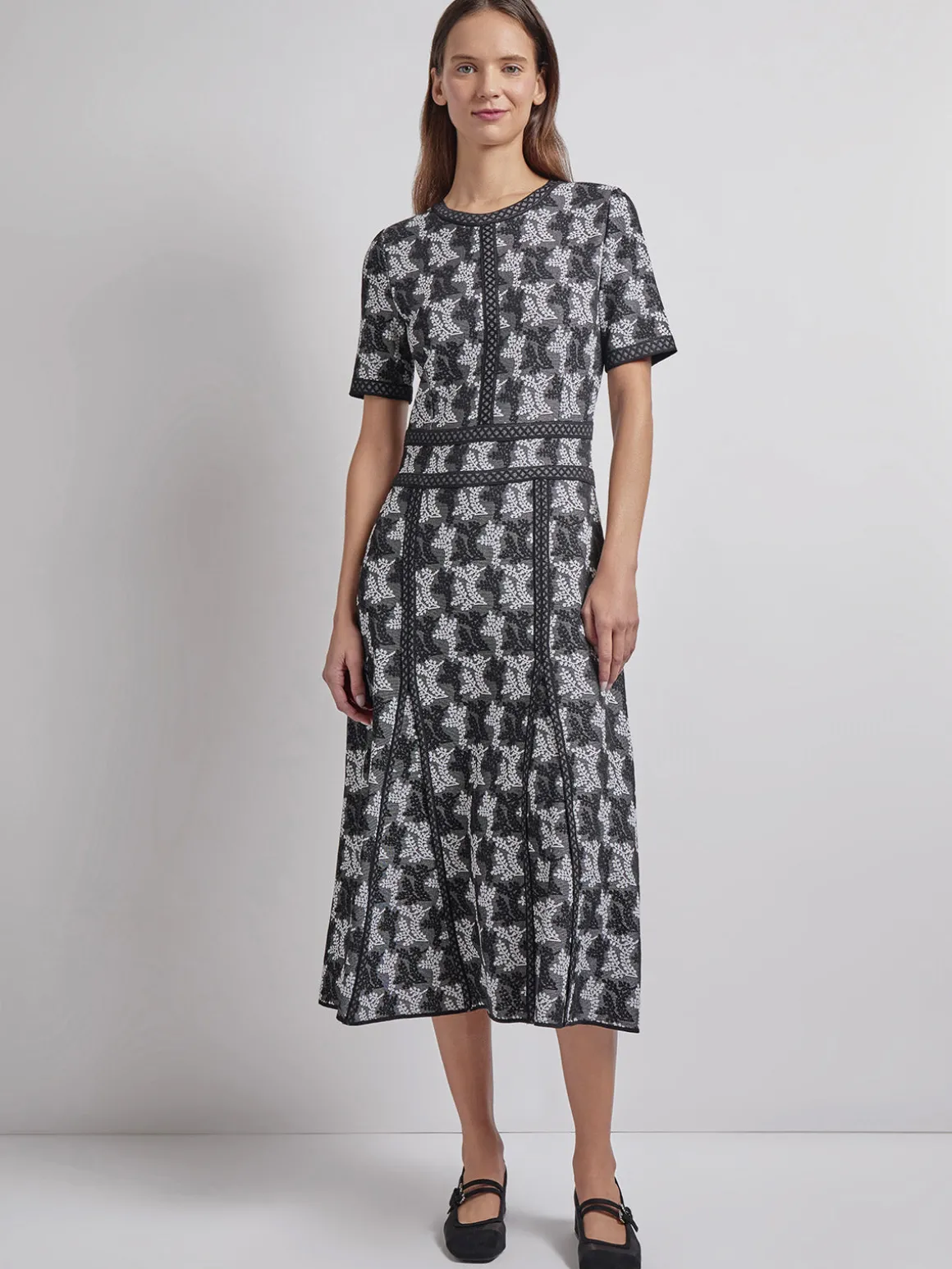 Modern Fit & Flare Intarsia Knit Dress