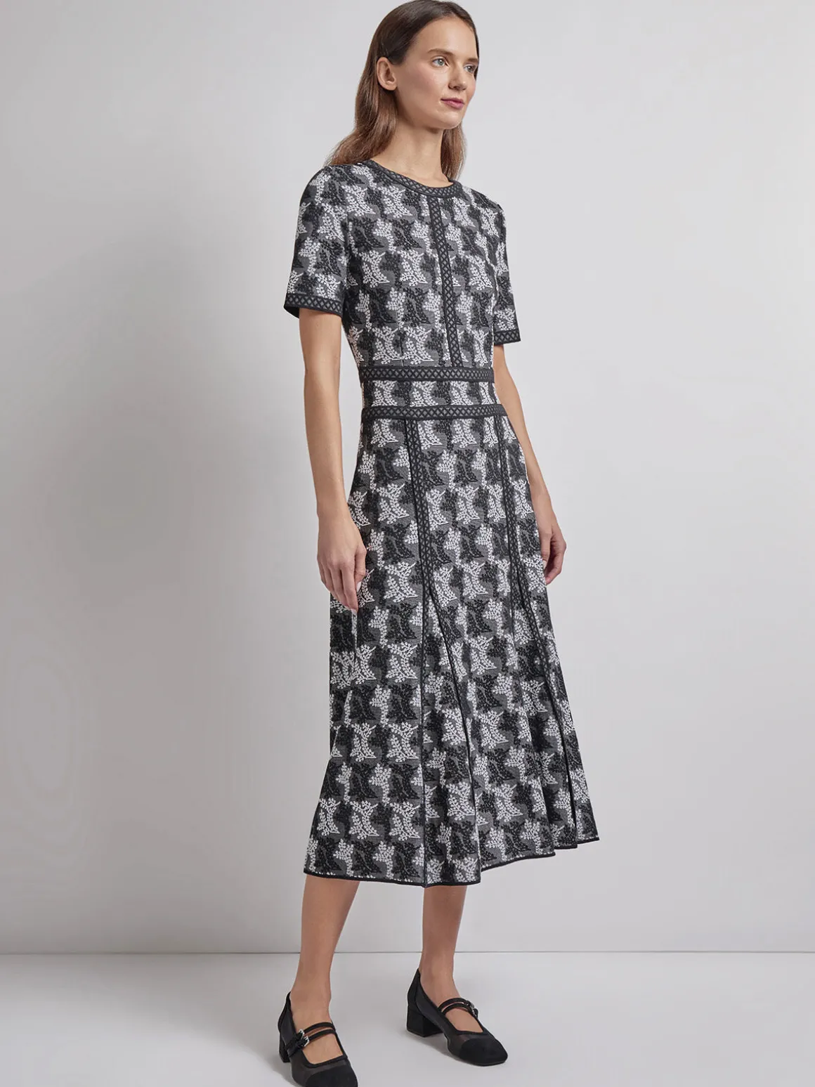 Modern Fit & Flare Intarsia Knit Dress