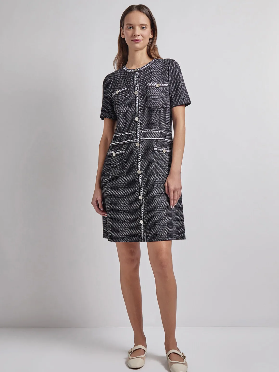 Modern Fit Bold Plaid Tweed Knit Sheath Dress