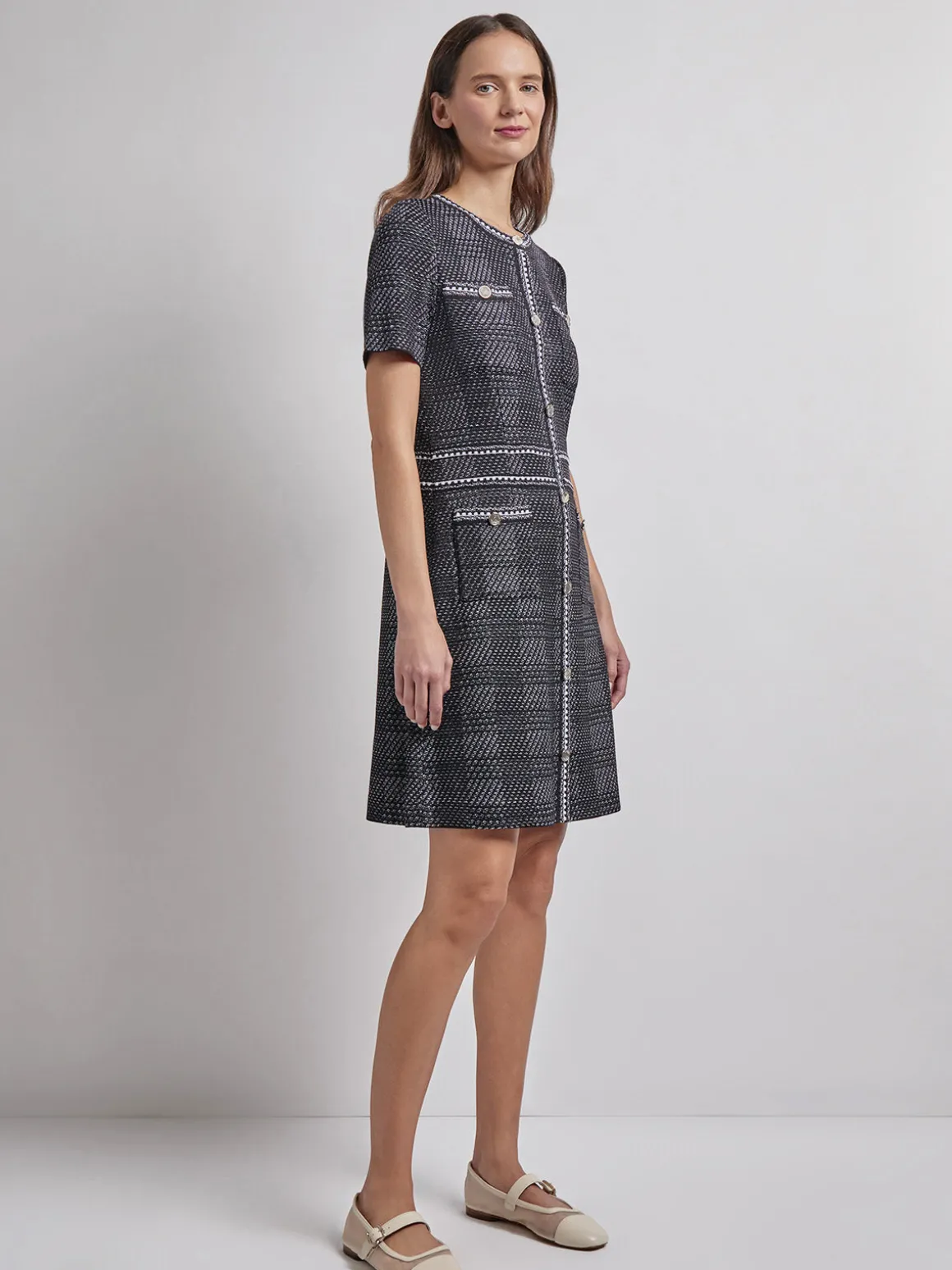 Modern Fit Bold Plaid Tweed Knit Sheath Dress