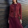 Modern Fit Linear Fringe Tweed Belted Knit Jacket