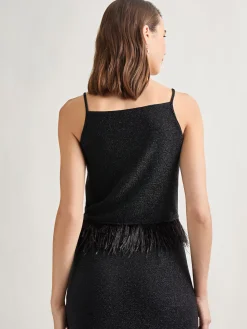 Modern Fit Ostrich Feather Trim Stretch Woven Tank