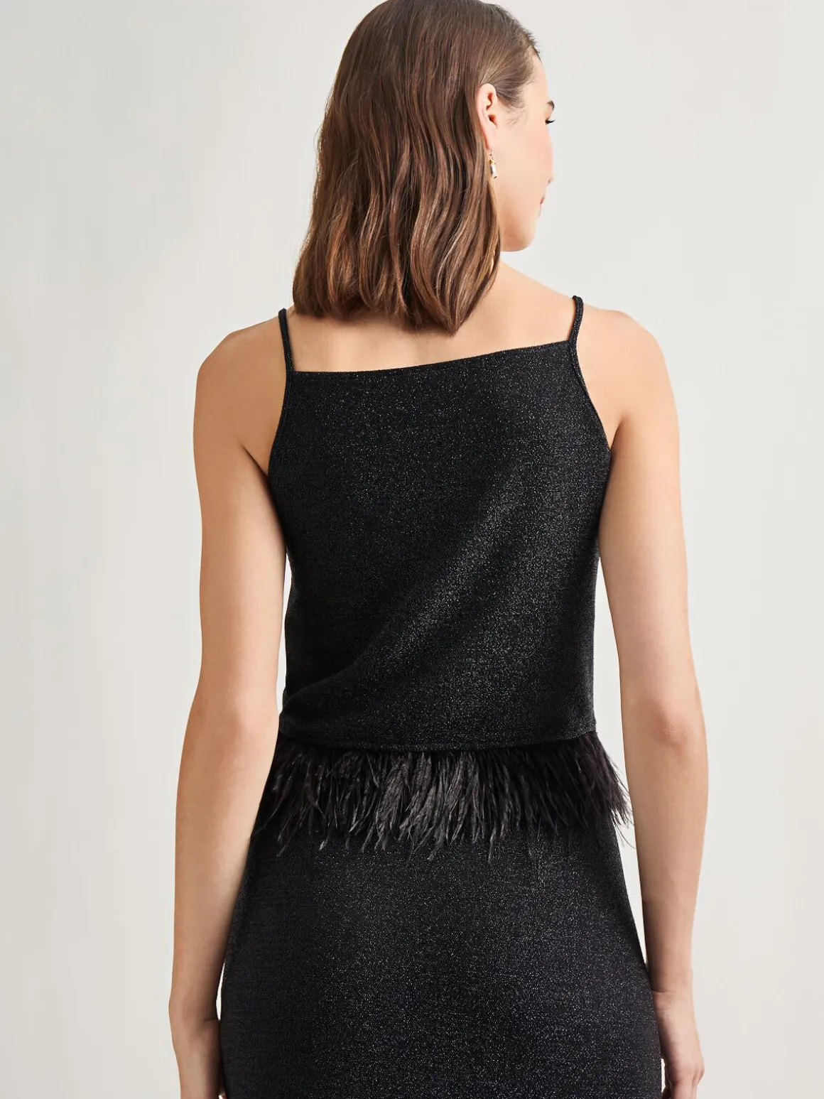 Modern Fit Ostrich Feather Trim Stretch Woven Tank