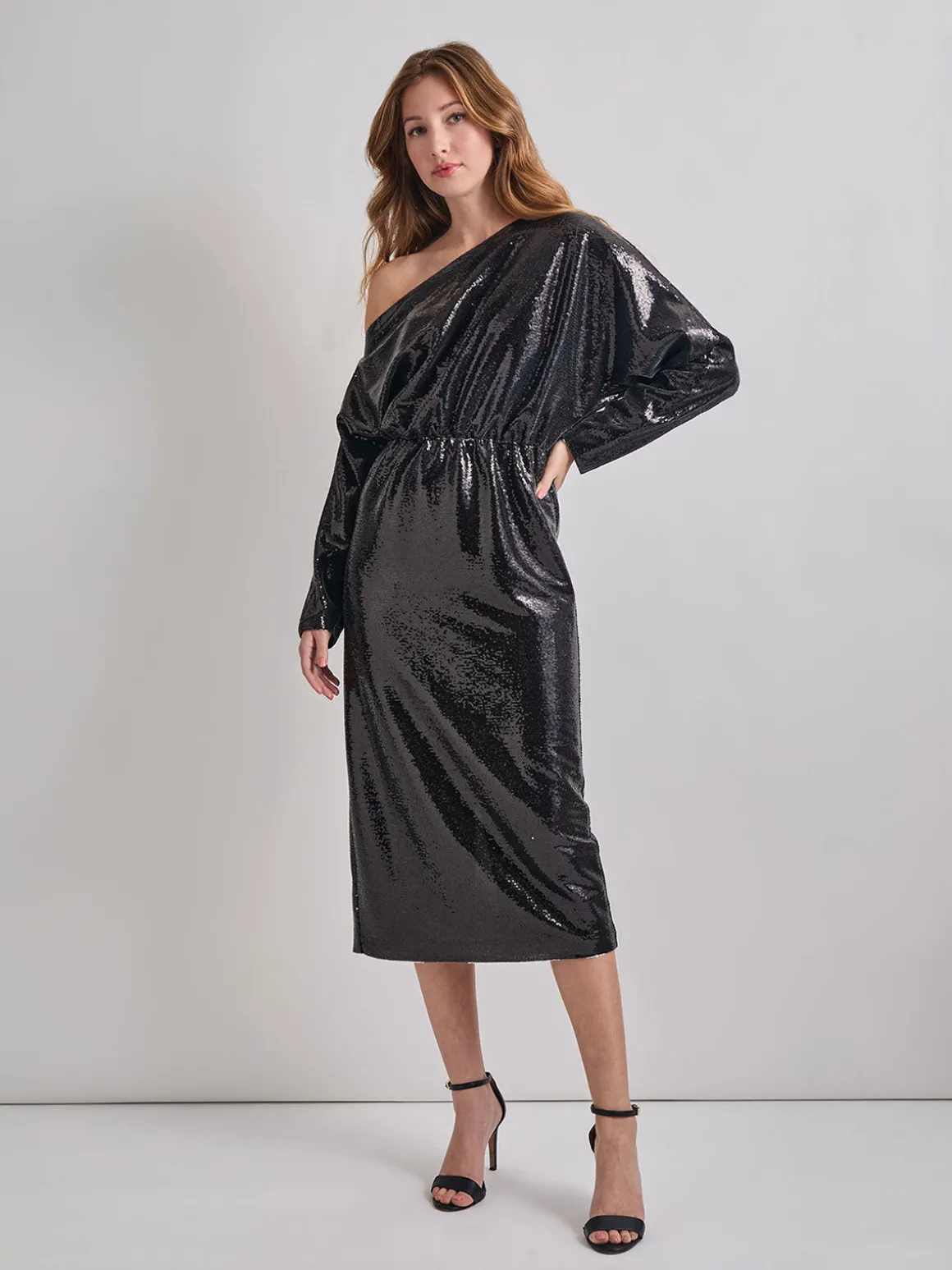 Modern Fit Sequin Novelty Woven Blouson Midi Dress