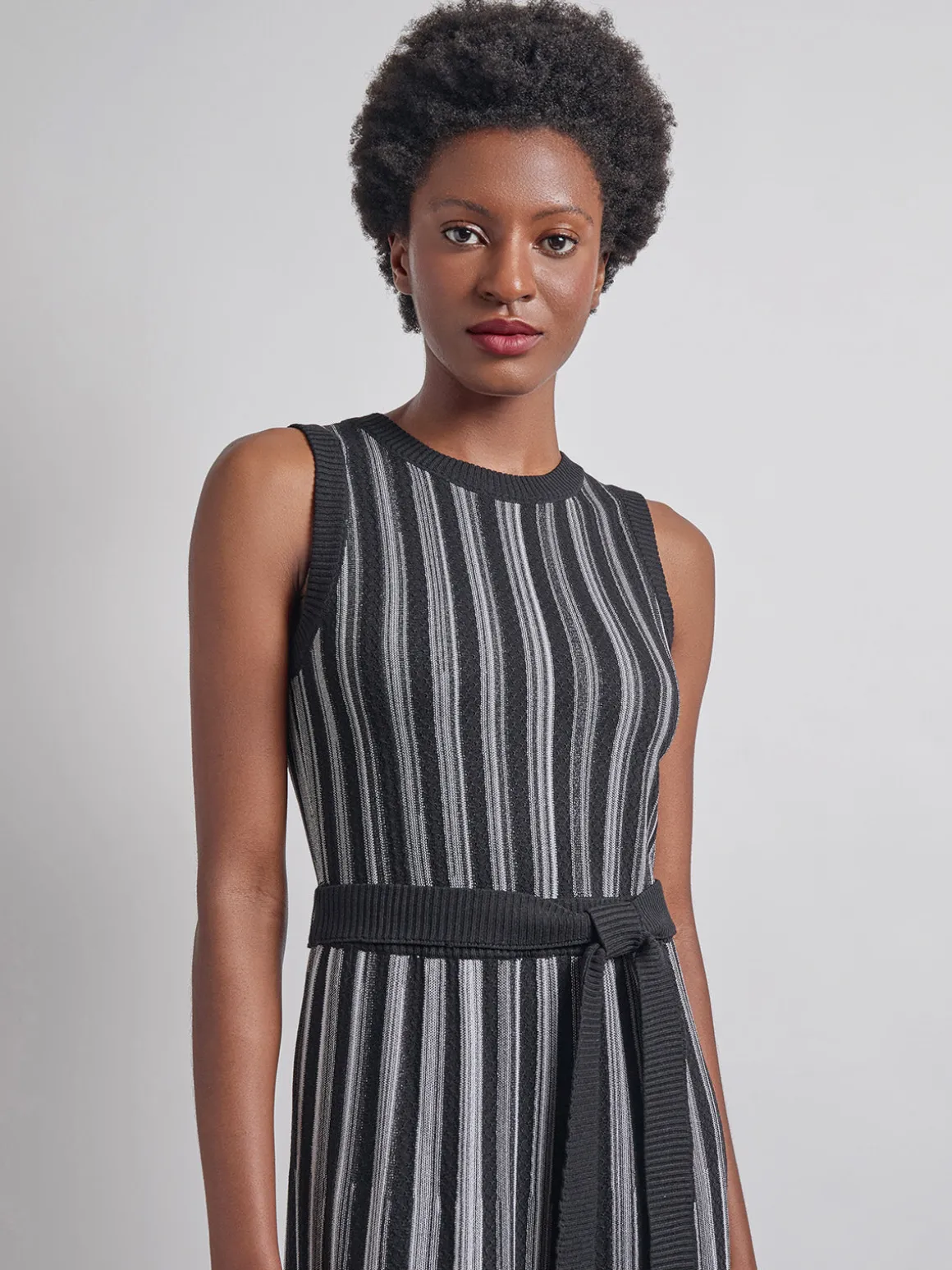 Modern Fit Sleeveless Soft Ribbed Knit Belted Maxi Dress