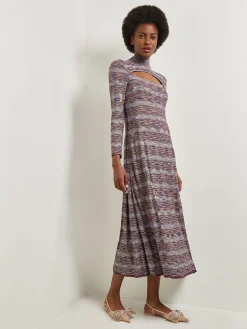 Modern Fit-and-Flare Melange Knit Cutout Maxi Dress