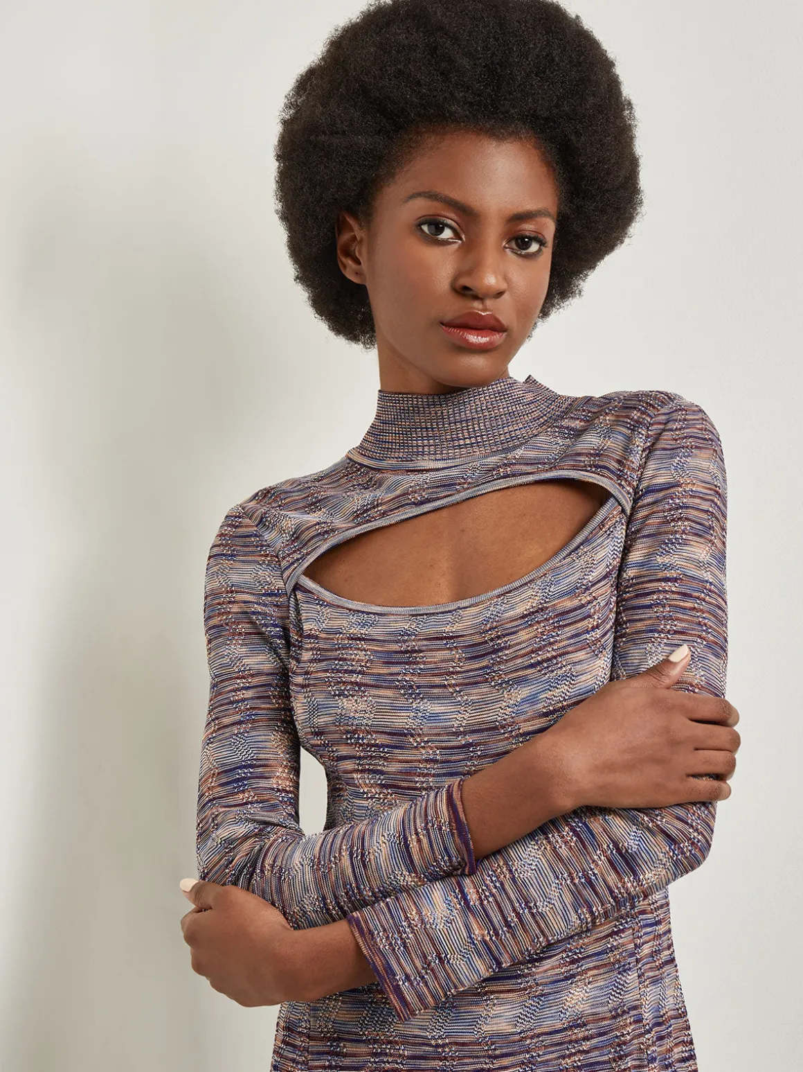 Modern Fit-and-Flare Melange Knit Cutout Maxi Dress
