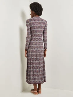 Modern Fit-and-Flare Melange Knit Cutout Maxi Dress