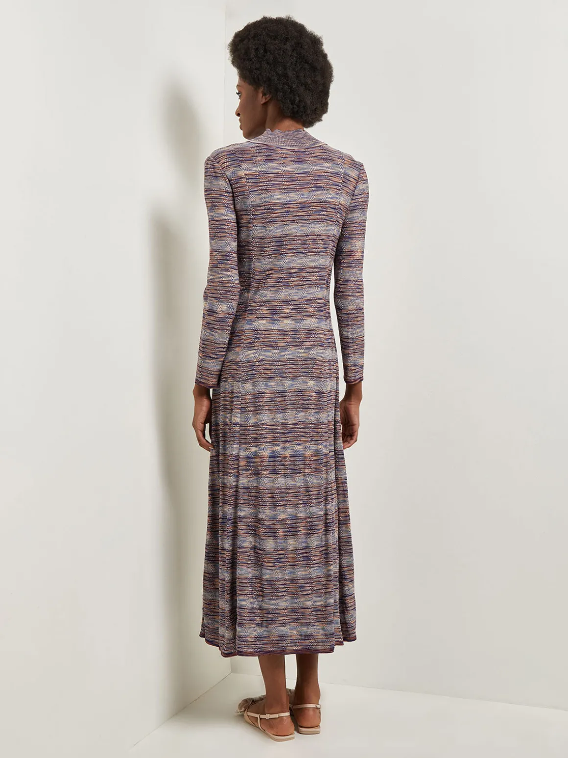 Modern Fit-and-Flare Melange Knit Cutout Maxi Dress
