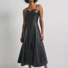 Modern Fit-and-Flare Vegan Leather Princess Seam Maxi Dress