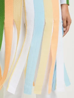 Open Neck Heritage Fit Jacket - Striped Intarsia Knit Fringe Hem