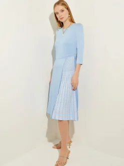 Pleated Contrast Panel Soft Knit Dress