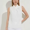 Pleated Crossover Collar Crepe de Chine Blouse