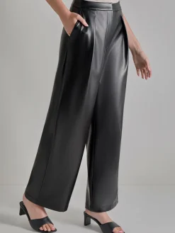 Pleated Straight Leg Vegan Leather Pants