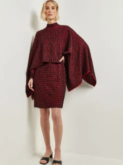 Relaxed Fit Two-Tone Eyelash Knit Poncho