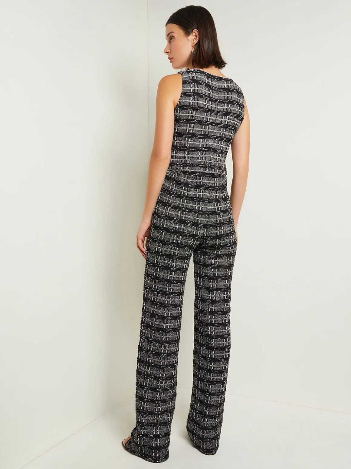 Rhinestone Accent Tweed Knit Jumpsuit