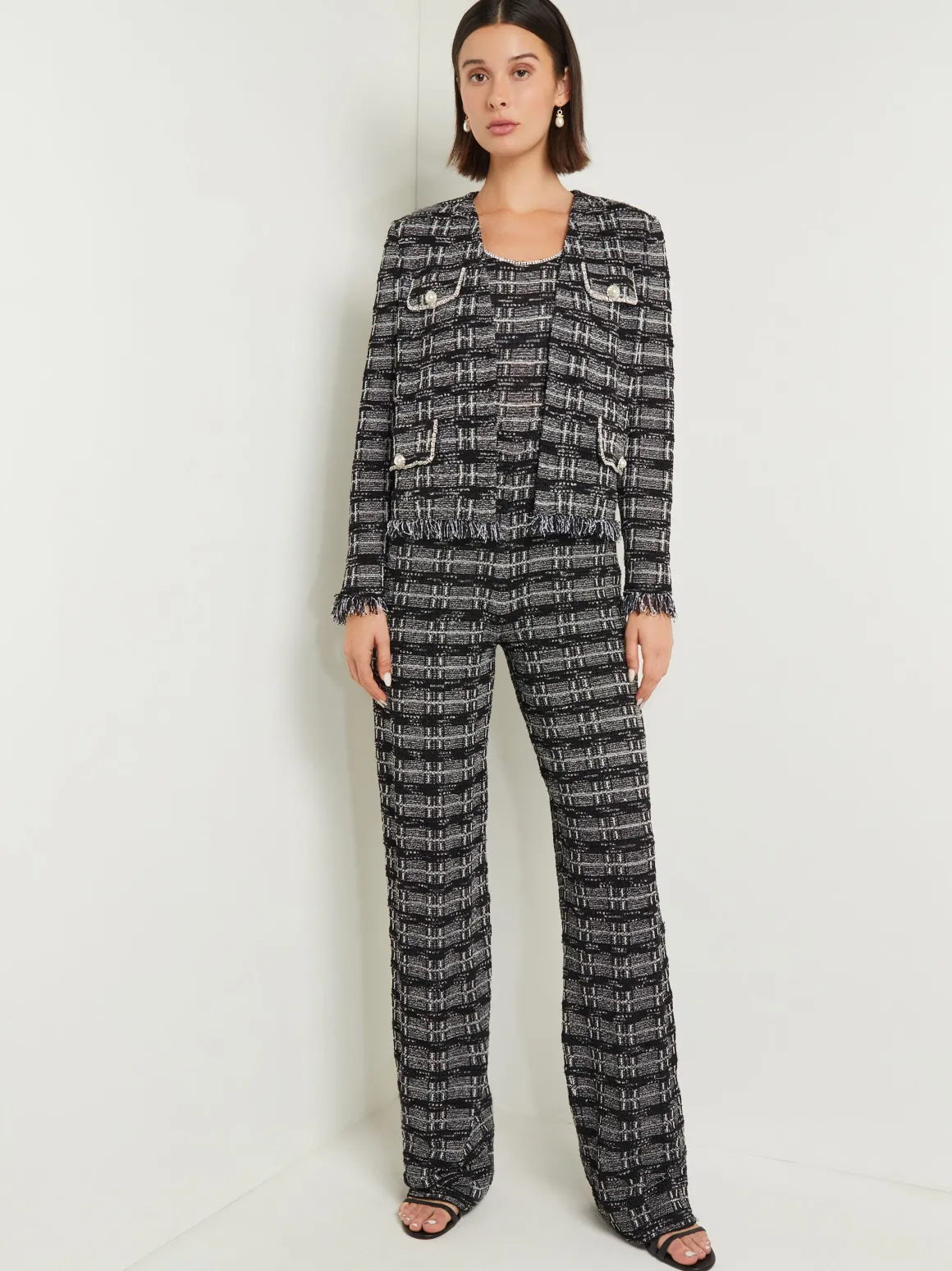 Rhinestone Accent Tweed Knit Jumpsuit