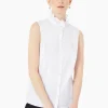 Ruffle Neck Stretch Cotton Blouse