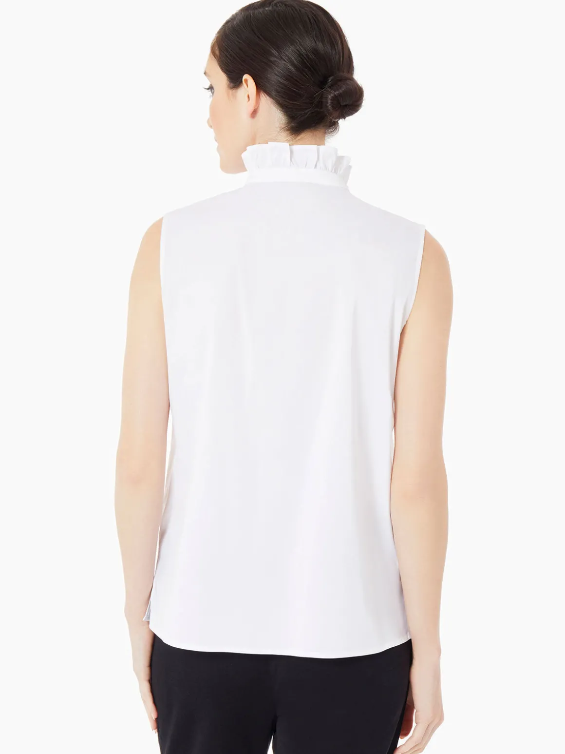 Ruffle Neck Stretch Cotton Blouse