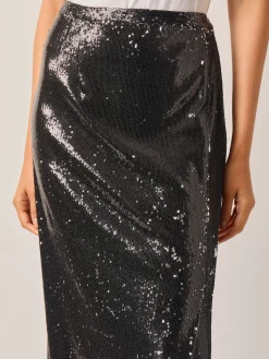 Sequin Novelty Woven Straight Maxi Skirt
