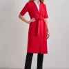 Short Sleeve Belted Stretch Crepe Duster