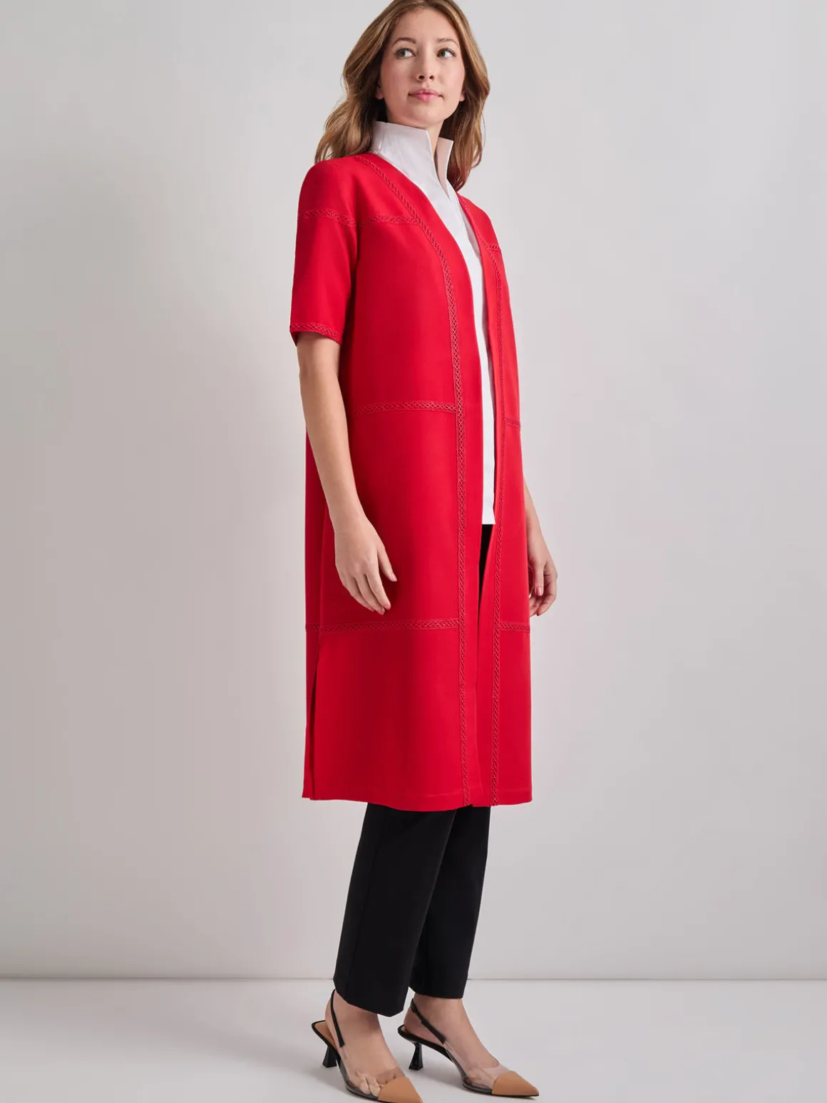 Short Sleeve Belted Stretch Crepe Duster