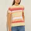 Short Sleeve Intarsia Striped Soft Knit Top