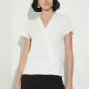 Short Sleeve V-Neck Crepe de Chine Blouse
