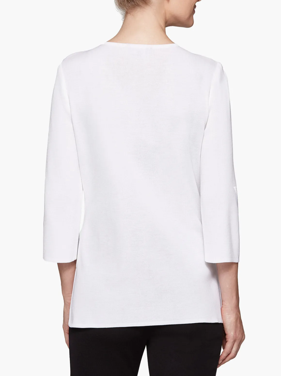3/4 Sleeve Knit Tunic - White Knit Top | Misook